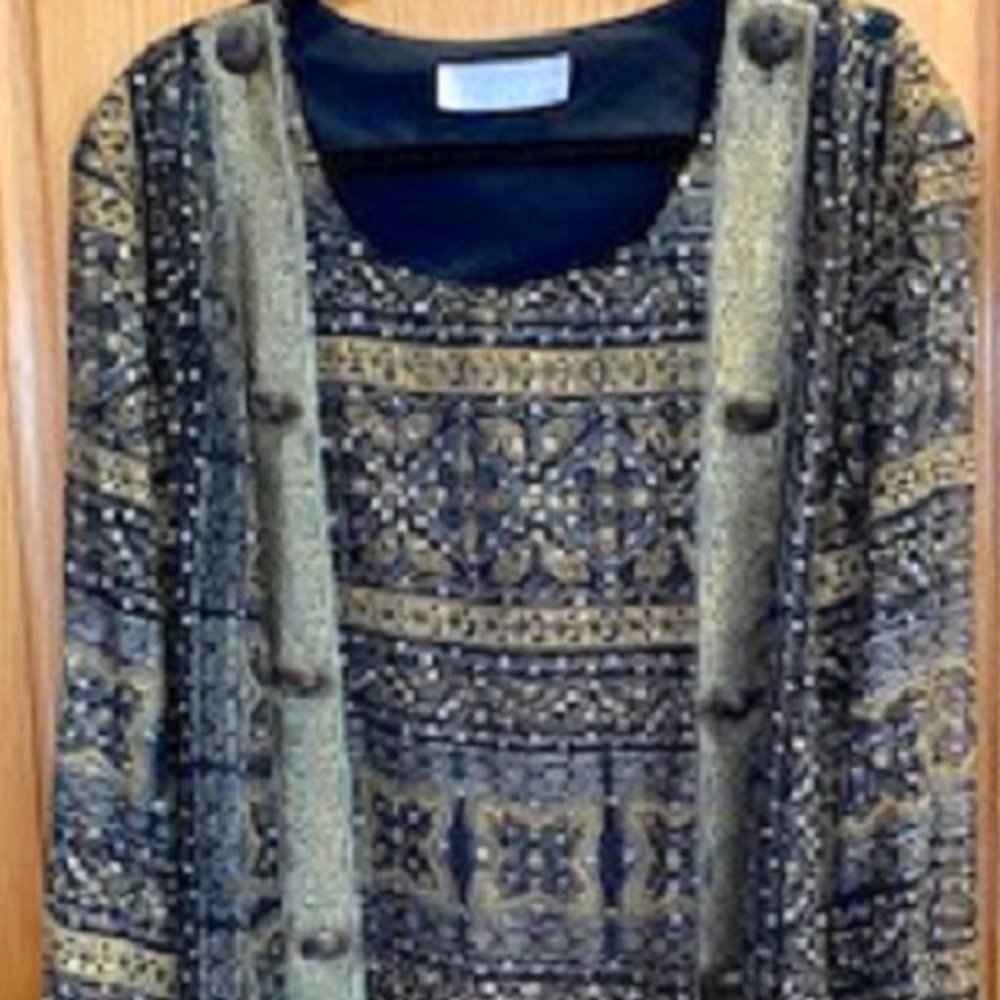 NWOT Vtg A.C. Sport Gold/Black Sequin Embellished Sheer Blouse Top Crystals 20W